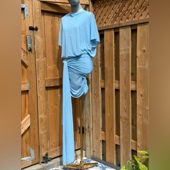 🆕 RAT & BOA 🧿 NWOT Freja Slinky Baby Blue Tie-Waist T-Shirt Mini Dress, Sz XXS - Picture 4 of 14